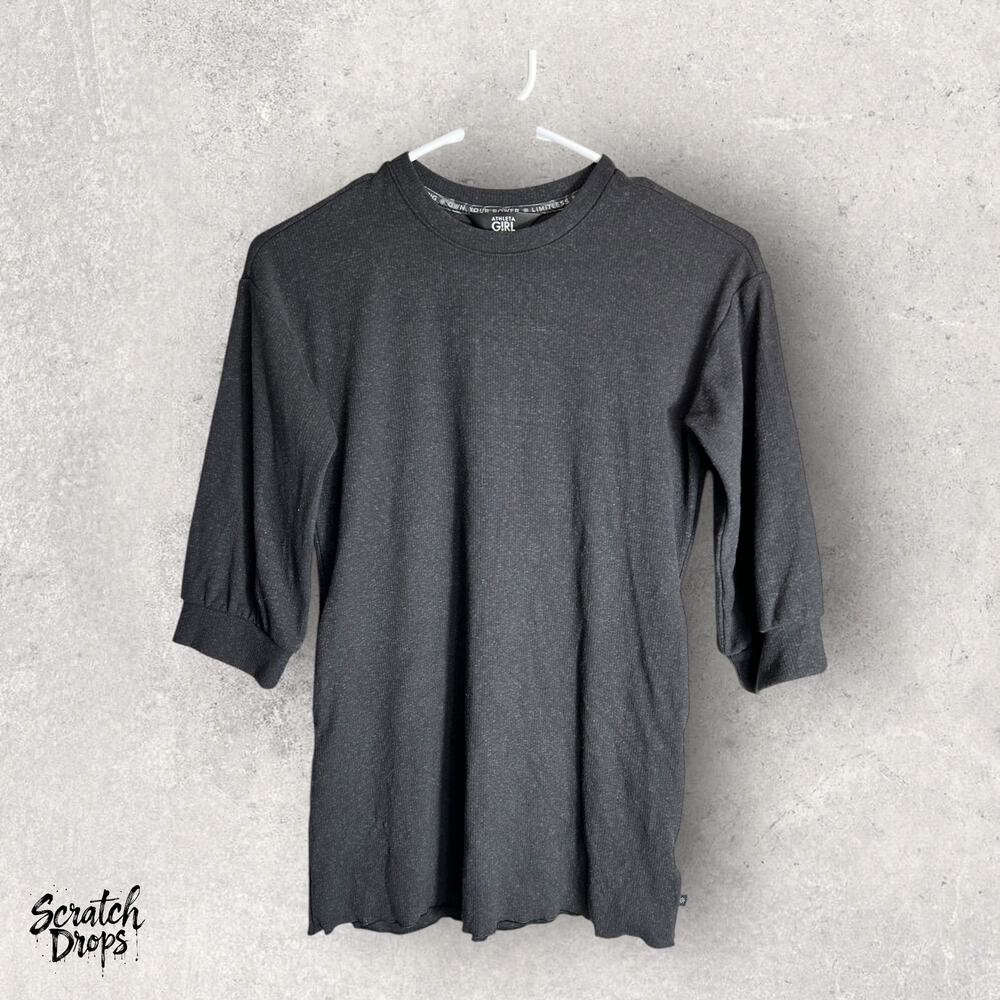 Athleta Girl Size Small Black 3/4 Sleeve Shirt Top Activewear Casual Comfortable